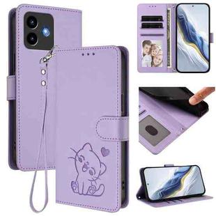 For Cubot Note 40 Embossed Heart Cat Leather Phone Case with Hand Strap(Light Purple)