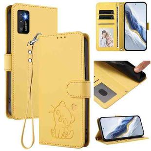 For Cubot P50 Embossed Heart Cat Leather Phone Case with Hand Strap(Yellow)