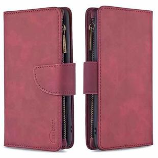 For Samsung Galaxy Note20 Skin Feel Detachable Magnetic Zipper Horizontal Flip PU Leather Case with Multi-Card Slots & Holder & Wallet & Photo Frame & Lanyard(Red)