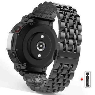 For  Amazfit T-Rex 3 Seven Beads Butterfly Buckle Stainless Steel Watch Band(Black)
