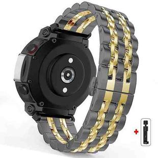 For  Amazfit T-Rex 3 Seven Beads Butterfly Buckle Stainless Steel Watch Band(Black Gold)