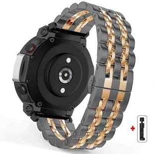 For  Amazfit T-Rex 3 Seven Beads Butterfly Buckle Stainless Steel Watch Band(Black Rose Gold)