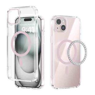 For iPhone 15 Plus ABEEL MagSafe Magnetic Color Ring Anti-scratch Transparent Phone Case(Pink)