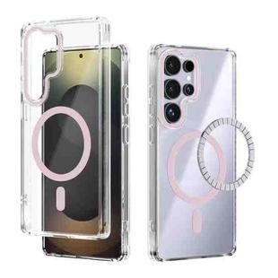 For Samsung Galaxy S25 Ultra 5G ABEEL MagSafe Magnetic Color Ring Anti-scratch Transparent Phone Case(Pink)