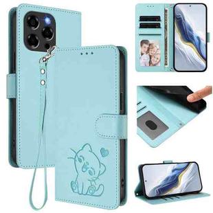 For Doogee Note 58 / Note 58 Pro Embossed Heart Cat Leather Phone Case with Hand Strap(Mint Green)