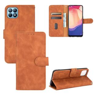 For OPPO Reno4 SE Solid Color Skin Feel Magnetic Buckle Horizontal Flip Calf Texture PU Leather Case with Holder & Card Slots & Wallet(Brown)