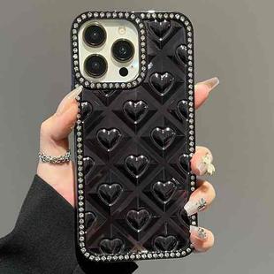 For iPhone 12 Pro Electroplated Heart 3D Embossed Diamond TPU Phone Case(Black)