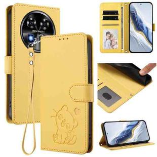 For Oukitel C37 Embossed Heart Cat Leather Phone Case with Hand Strap(Yellow)