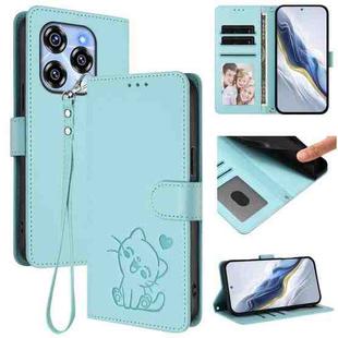 For Oukitel C50 Embossed Heart Cat Leather Phone Case with Hand Strap(Mint Green)