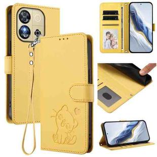 For Oukitel C57S / C57 Pro / Blu J12 Embossed Heart Cat Leather Phone Case with Hand Strap(Yellow)