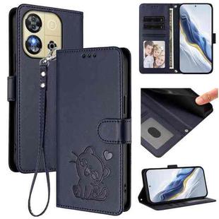 For Oukitel C57S / C57 Pro / Blu J12 Embossed Heart Cat Leather Phone Case with Hand Strap(Blue)