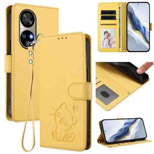For Ulefone Note 17 Pro Embossed Heart Cat Leather Phone Case with Hand Strap(Yellow)
