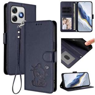 For Ulefone Note 18 Ultra / 18 Pro Embossed Heart Cat Leather Phone Case with Hand Strap(Blue)