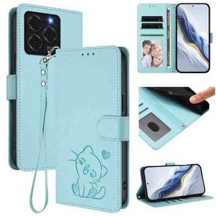 For Ulefone Note 20 Pro Embossed Heart Cat Leather Phone Case with Hand Strap(Mint Green)