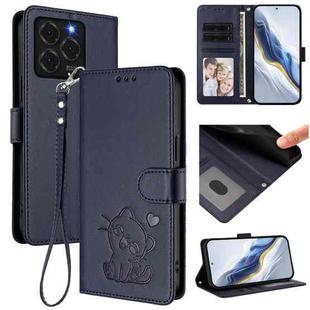 For Ulefone Note 20 Pro Embossed Heart Cat Leather Phone Case with Hand Strap(Blue)