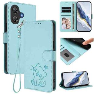 For Ulefone Note 21 Embossed Heart Cat Leather Phone Case with Hand Strap(Mint Green)