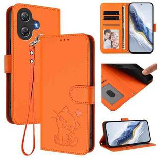 For Ulefone Note 21 Embossed Heart Cat Leather Phone Case with Hand Strap(Orange)