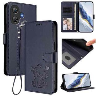 For Ulefone Note 21 Embossed Heart Cat Leather Phone Case with Hand Strap(Blue)