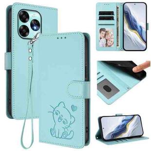 For Umidigi A15 / A15C / A15T Embossed Heart Cat Leather Phone Case with Hand Strap(Mint Green)