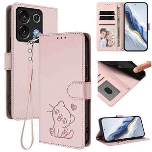 For Umidigi G9 5G / Note 9 5G Embossed Heart Cat Leather Phone Case with Hand Strap(Pink)
