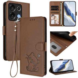 For Umidigi G9 5G / Note 9 5G Embossed Heart Cat Leather Phone Case with Hand Strap(Brown)