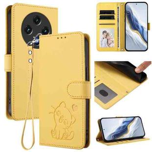 For Umidigi G100 Embossed Heart Cat Leather Phone Case with Hand Strap(Yellow)