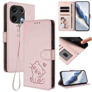 For Umidigi Note 100 Embossed Heart Cat Leather Phone Case with Hand Strap(Pink)