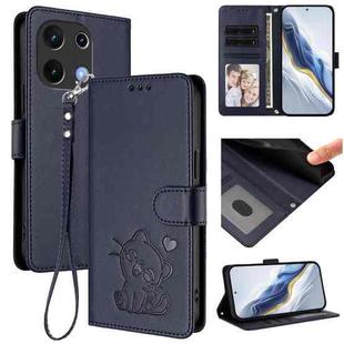 For Umidigi Note 100 Embossed Heart Cat Leather Phone Case with Hand Strap(Blue)