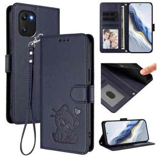 For Umidigi Power 7 / 7S Embossed Heart Cat Leather Phone Case with Hand Strap(Blue)