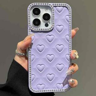 For iPhone 15 Pro Oil-Sprayed Heart 3D Embossed Diamond TPU Phone Case(Purple)