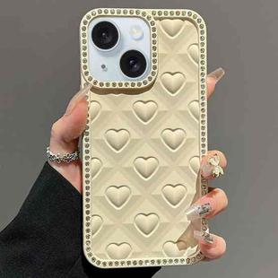 For iPhone 15 Oil-Sprayed Heart 3D Embossed Diamond TPU Phone Case(Yellow)