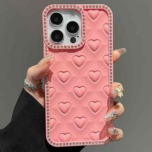 For iPhone 13 Pro Max Oil-Sprayed Heart 3D Embossed Diamond TPU Phone Case(Pink)