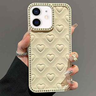 For iPhone 11 Oil-Sprayed Heart 3D Embossed Diamond TPU Phone Case(Yellow)