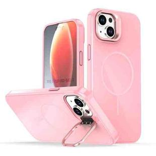 For iPhone 15 Plus Bright Color Imitation Camera Bracket Magsafe Phone Case(Pink)