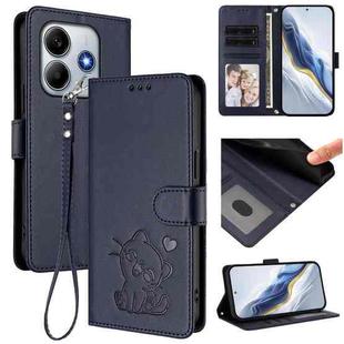 For Redmi Note 14 5G India / Xiaomi M7 Pro 5G Embossed Heart Cat Leather Phone Case with Hand Strap(Blue)