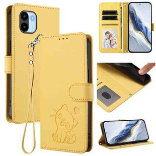 For Redmi A1 4G / A2 4G Embossed Heart Cat Leather Phone Case with Hand Strap(Yellow)
