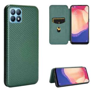 For OPPO Reno4 SE Carbon Fiber Texture Horizontal Flip TPU + PC + PU Leather Case with Card Slot(Green)