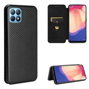 For OPPO Reno4 SE Carbon Fiber Texture Horizontal Flip TPU + PC + PU Leather Case with Card Slot(Black)