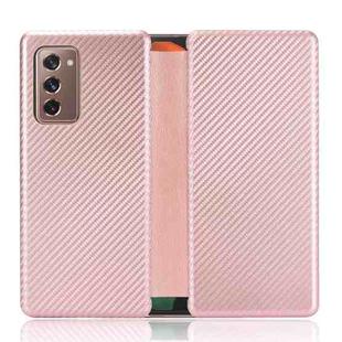 For Samsung Galaxy Z Fold2 5G Carbon Fiber Texture Horizontal Flip TPU + PC + PU Leather Case with Card Slot(Pink)