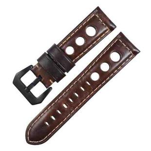22mm xDfind Three-hole Breathable Genuine Leather Watch Band(Dark Brown)