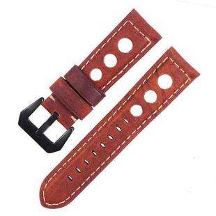 24mm xDfind Three-hole Breathable Genuine Leather Watch Band(Red)