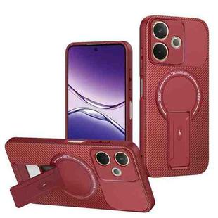For OPPO A5 Pro 5G / 4G Global Carbon Fiber Texture MagSafe Phone Case with Holder(Red)