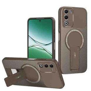 For OPPO A5 5G / 4G Global Carbon Fiber Texture MagSafe Phone Case with Holder(Brown)