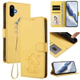 For Samsung Galaxy M06 5G / F06 5G Embossed Heart Cat Leather Phone Case with Hand Strap(Yellow)