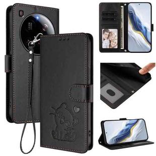 For Xiaomi 15 Ultra Embossed Heart Cat Leather Phone Case with Hand Strap(Black)