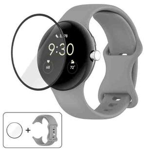For Google Pixel Watch 3 41mm Butterfly Buckle Silicone Watch Band with 3D Curved Film(Brown Gray)