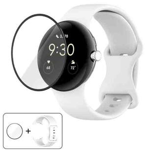 For Google Pixel Watch 2 Butterfly Buckle Silicone Watch Band with 3D Curved Film(White)