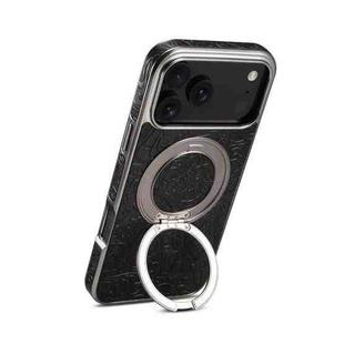 For iPhone 17 Pro Denior A23 Retro Flower Texture Magnetic Holder Electroplating Genuine Leather Phone Case(Black)