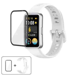 For Huawei Band 10 / 10 NFC Colorful Buckle Silicone Watch Band with 3D Curved Film(White)