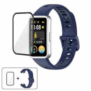 For Huawei Band 10 / 10 NFC Colorful Buckle Silicone Watch Band with 3D Curved Film(Dark Blue)